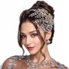 AMORARSI Wedding Rhinestone Hair Piece Leaf Bride Side Headpieces Crystal Hair Accessories for Brides and Bridesmaids view 3