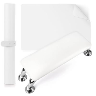 Nail Arm Rest for Acrylic Nails with Nail Table Mat, Microfiber Leather Nail Hand Rest Cushion for Nails, Soft Hand Pillow Footstool with Foldable Nail Art Hand Rest Pad for Nail Tech Use (White)