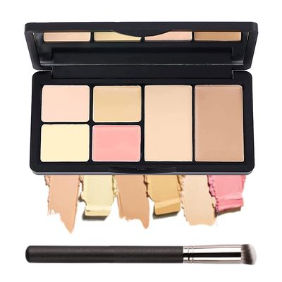 6 Colors Correcting Concealer Palette, Makeup Cream Contour Palette with Brush, Contouring Foundation Highlighting Concealer Palette for Conceals Dark Circles, Redness, Acne, BlemishB