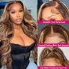 30 Inch Highlight Ombre Lace Front Wigs Human Hair Pre Plucked with Baby Hair 13x4 Body Wave Frontal Wigs Human Hair 180% Density 4/27 Colored Honey Blonde Lace Front Wig for Women 30 Inch view 2