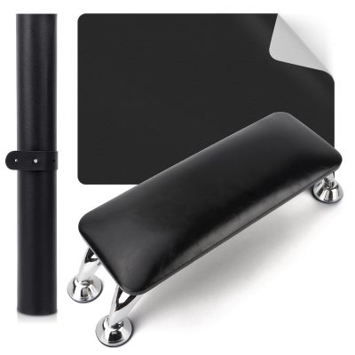 Nail Arm Rest for Acrylic Nails with Nail Table Mat, Microfiber Leather Nail Hand Rest Cushion for Nails, Soft Hand Pillow Footstool with Foldable Nail Art Hand Rest Pad for Nail Tech Use (Black)