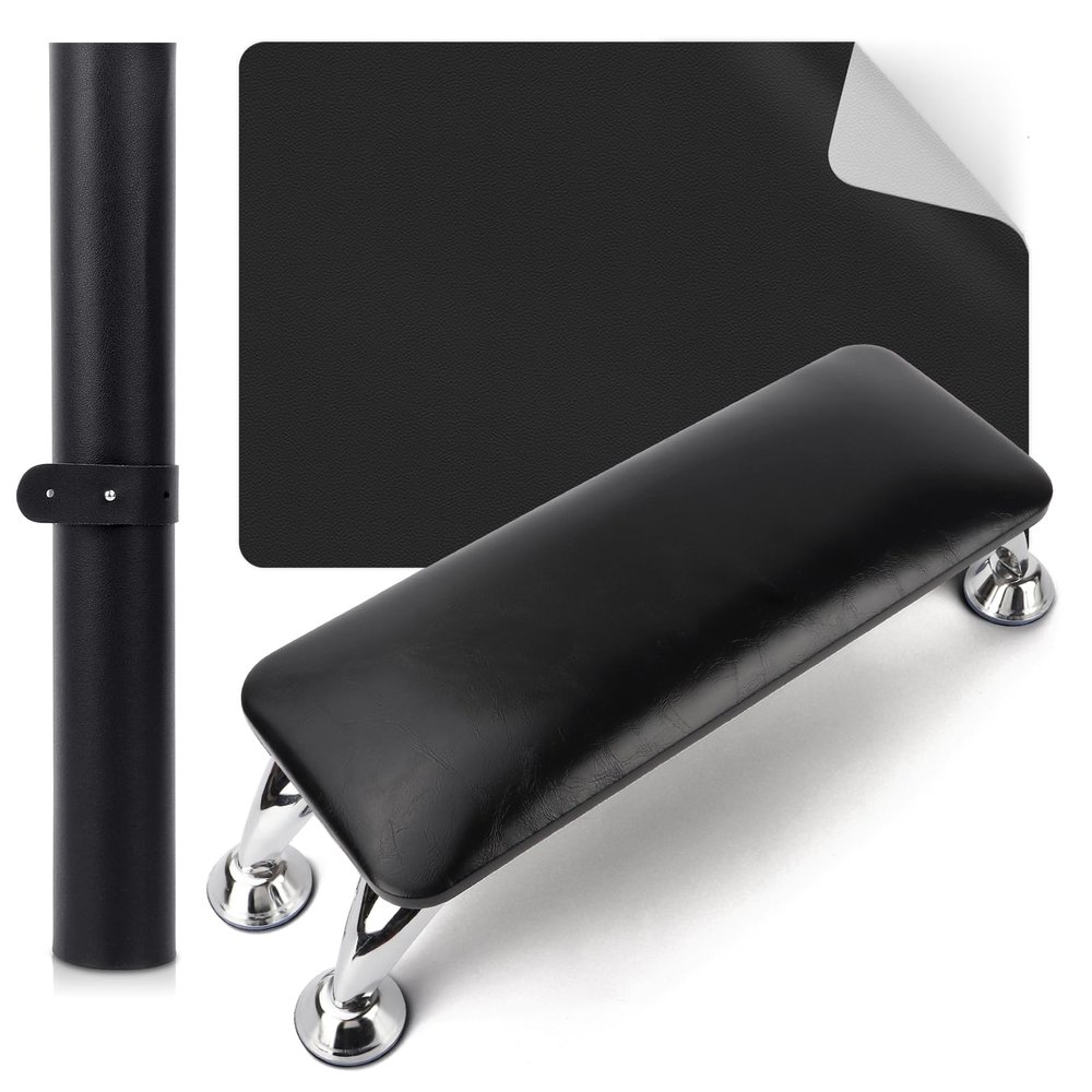 Nail Arm Rest for Acrylic Nails with Nail Table Mat, Microfiber Leather Nail Hand Rest Cushion for Nails, Soft Hand Pillow Footstool with Foldable Nail Art Hand Rest Pad for Nail Tech Use (Black)