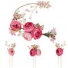 Lurrose 4pcs Clip Decorations for Pins Hairpin Rhinestone Floral Headwear Pink Crystal Shaped Fabric Hair Gold Clips Accessories Pearl U-shaped Pearls Wedding Rose Women Bride view 1