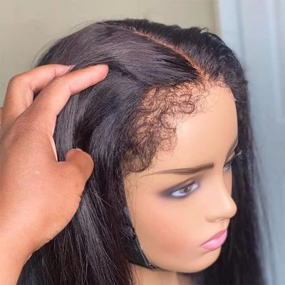 Jnymell Kinky Hairline 13X6 HD Lace Front Straight Wig Human Hair Pre Plucked Bleached Knots 150% Density HD Invisible Lace Front Wig with Curly Baby Hair for Woman Brazilian Remy Hair Wig 14Inch