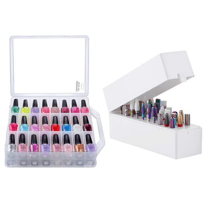 Makartt Nail Polish Organizer, Clear Universal Nail Polish Holder for 48 Bottles Bundle with Nail Drill Bits Holder Dustproof Stand Displayer Organizer