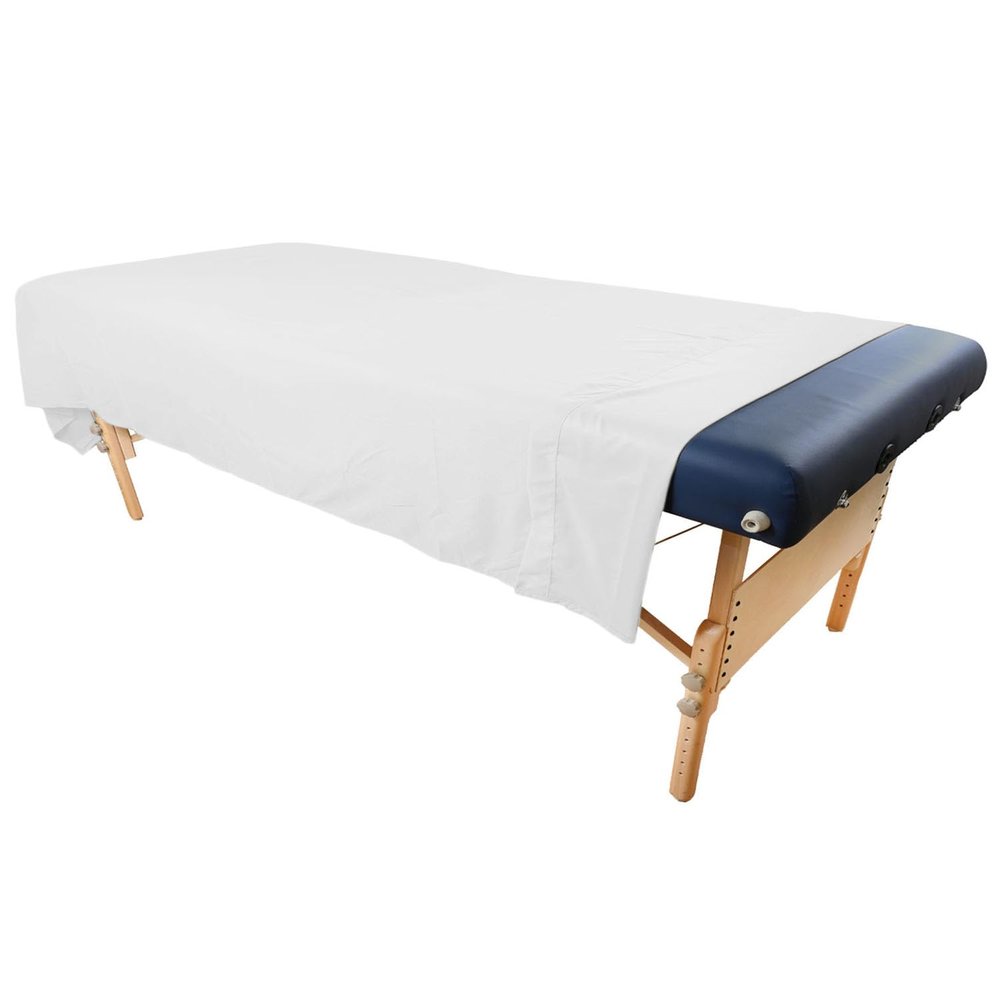 Simplicity Plus Extra Wide Massage Table Flat Sheet Poly-Cotton. Fits Extra Wide Massage Tables. Professional Quality. 69 by 98 Inches, 55% Polyester, 45% Cotton - White
