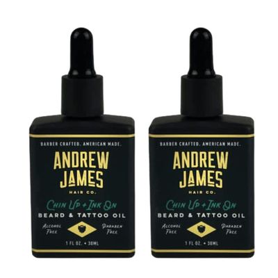 Andrew James Beard & Tatoo Oil 2-Pack | Non Greasy | Papaya Coconut Scent | Protects Hair and Skin | Refreshing Feeling Instantly | Once A Day | Argan Oil | Sunflower Seed | Copaiba Balsam | Passion Fruit | Softens Beard Hair | Made For Men | Travel 