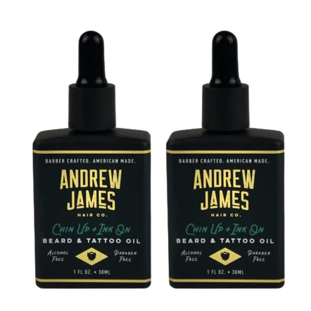 Andrew James Beard & Tatoo Oil 2-Pack | Non Greasy | Papaya Coconut Scent | Protects Hair and Skin | Refreshing Feeling Instantly | Once A Day | Argan Oil | Sunflower Seed | Copaiba Balsam | Passion Fruit | Softens Beard Hair | Made For Men | Travel 