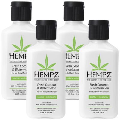 Hempz Herbal Body Moisturizer, Pearl White, Fresh Coconut/Watermelon, 2.25 Ounce (Pack of 4)