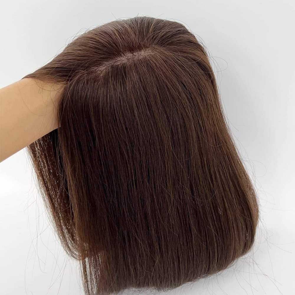 MorningWigs Human Hair Topper 10A Remy Hair Topper for Women Hairpieces 12x13cm Full Silk Base for Thinning Hair or Hair Loss 20 InchChestnut Brown