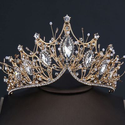 Baroque Crystal Tiara Retro Exquisite Black Rhinestone Crown Bar Mitzvah Korean Headband Wedding Girls Gift Hair Accessories Women Hair Hoop(Gold)