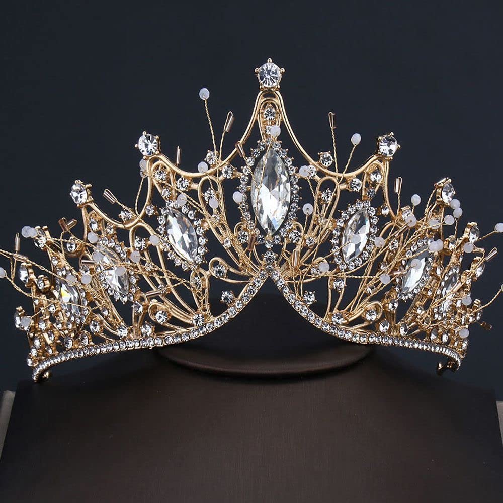Baroque Crystal Tiara Retro Exquisite Black Rhinestone Crown Bar Mitzvah Korean Headband Wedding Girls Gift Hair Accessories Women Hair Hoop(Gold)