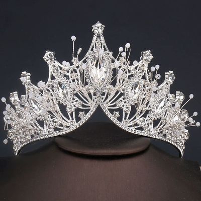 Baroque Crystal Tiara Retro Exquisite Black Rhinestone Crown Bar Mitzvah Korean Headband Wedding Girls Gift Hair Accessories Women Hair Hoop(Silver)