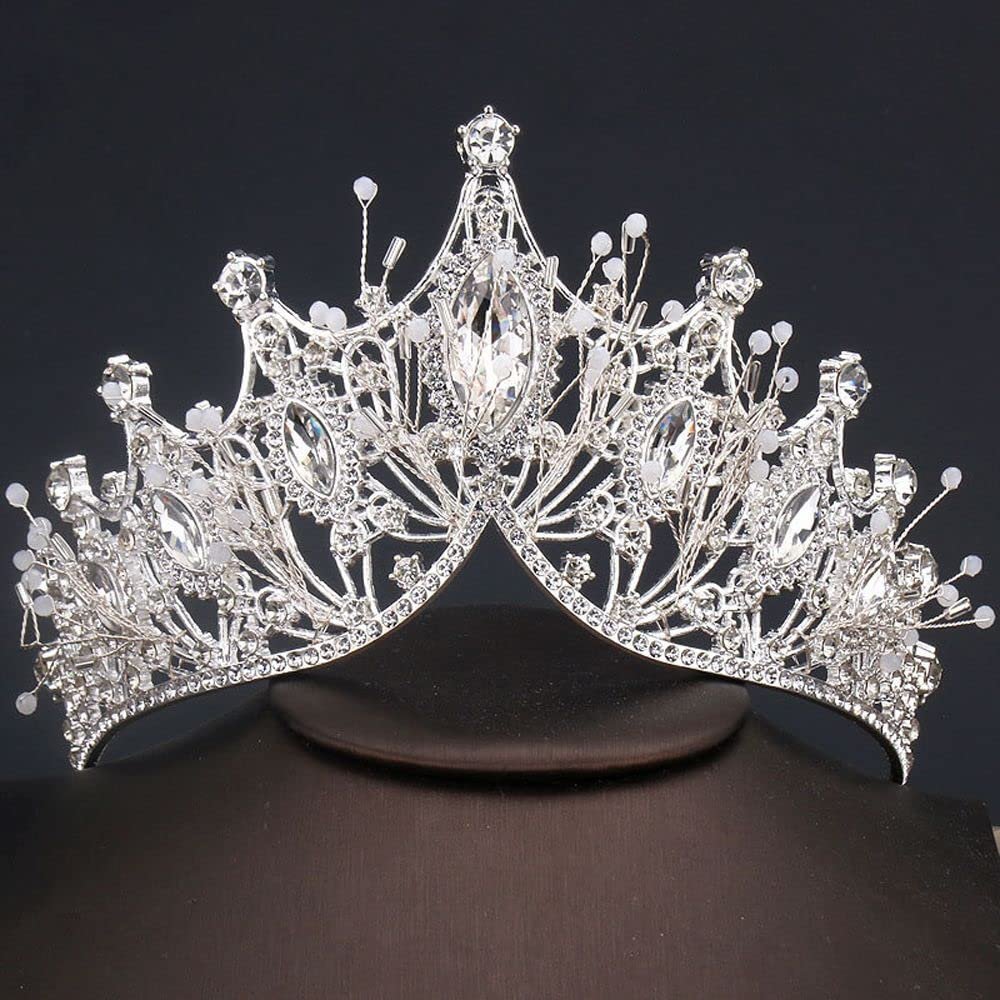 Baroque Crystal Tiara Retro Exquisite Black Rhinestone Crown Bar Mitzvah Korean Headband Wedding Girls Gift Hair Accessories Women Hair Hoop(Silver)