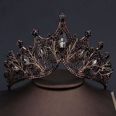 Baroque Crystal Tiara Retro Exquisite Black Rhinestone Crown Bar Mitzvah Korean Headband Wedding Girls Gift Hair Accessories Women Hair Hoop(Black)
