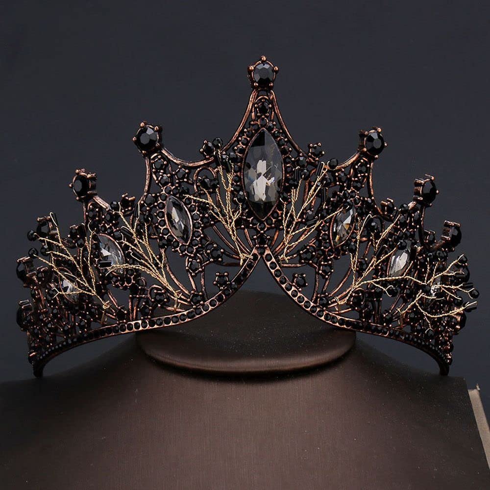Baroque Crystal Tiara Retro Exquisite Black Rhinestone Crown Bar Mitzvah Korean Headband Wedding Girls Gift Hair Accessories Women Hair Hoop(Black)
