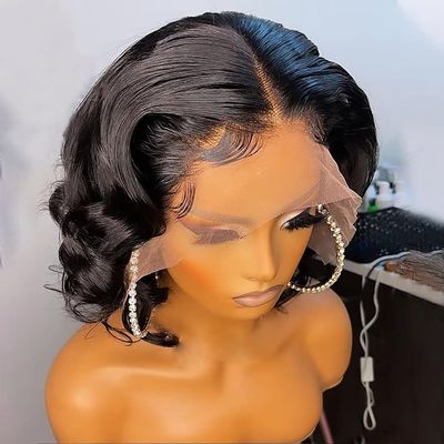 Jnymell Short Bob Wig Body Wave Human Hair Wig Pre Plucked 13x6 Lace Front Wig 150% HD Transparent Lace Wigs Natural Color Real HD Lace Deep Part Glueless Short Wavy Brazilian Virgin Hair Wig