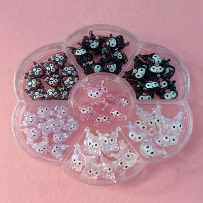 Cute Nail Charms Bundle set B includes 70pcs of charms with flower box storage (Black A-70pcs)