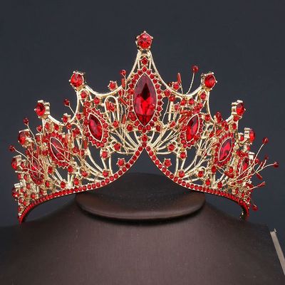 Baroque Crystal Tiara Retro Exquisite Black Rhinestone Crown Bar Mitzvah Korean Headband Wedding Girls Gift Hair Accessories Women Hair Hoop(red)