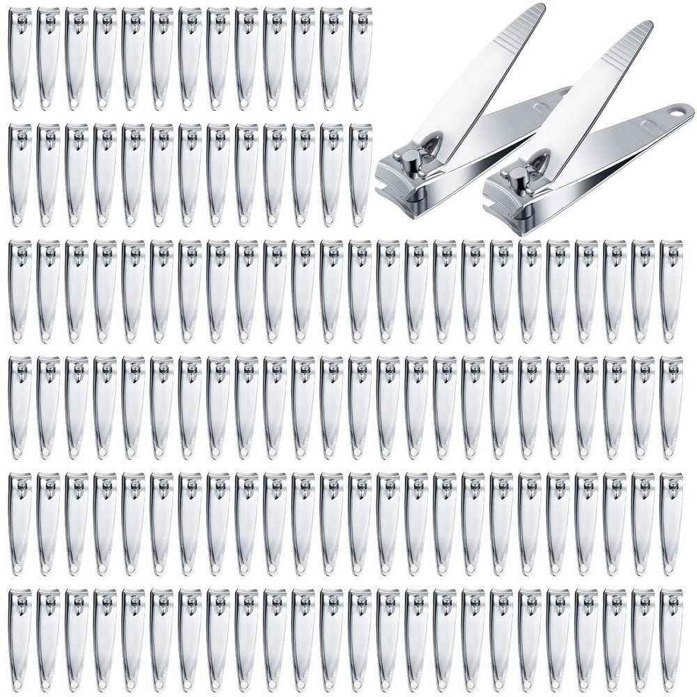 Hestya 300 Pieces Nail Clippers Bulk Stainless Steel Clipper Bulk Flat Toenail Clippers Portable Sturdy Nail Cutter Manicure Trimmer Curved Edge Pedicure for Men Women Toe Travel
