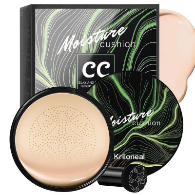 Kriloneal CC Cream Foundation Mushroom Head Air Cushion Face Makeup Moisturizing Concealer Waterproof Oil Control Long-Lasting Nude Makeup Even Skin Tone for All Skin Types(Ivory White)