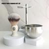 3 in1 Premium Shaving Brush Kit for Men Includes Vegan Badger Synthetic Hair Shaving Brush,Stainless Steel Shaving Soap Bowl,Heavy Safety Stand for Mens Gift (Ivory White) view 2