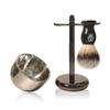 3 in1 Premium Shaving Brush Kit for Men Includes Vegan Badger Synthetic Hair Shaving Brush,Stainless Steel Shaving Soap Bowl,Heavy Safety Stand for Mens Gift (Deluxe Black) view 1
