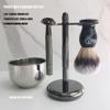 3 in1 Premium Shaving Brush Kit for Men Includes Vegan Badger Synthetic Hair Shaving Brush,Stainless Steel Shaving Soap Bowl,Heavy Safety Stand for Mens Gift (Deluxe Black) view 2