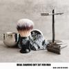 3 in1 Premium Shaving Brush Kit for Men Includes Vegan Badger Synthetic Hair Shaving Brush,Stainless Steel Shaving Soap Bowl,Heavy Safety Stand for Mens Gift (Deluxe Black) view 3
