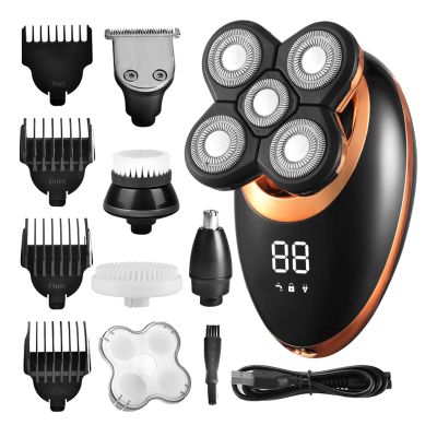 Head Shavers for Bald Men, 5 In 1 Electric Shaver IPX7 Waterproof Razor Unisex Adjustable Rechargeable Face Brush 5 Floating Heads Hair Trimmer