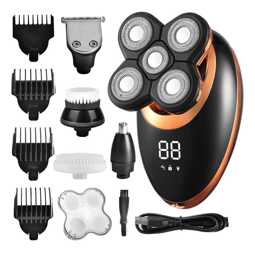 Head Shavers for Bald Men, 5 In 1 Electric Shaver IPX7 Waterproof Razor Unisex Adjustable Rechargeable Face Brush 5 Floating Heads Hair Trimmer