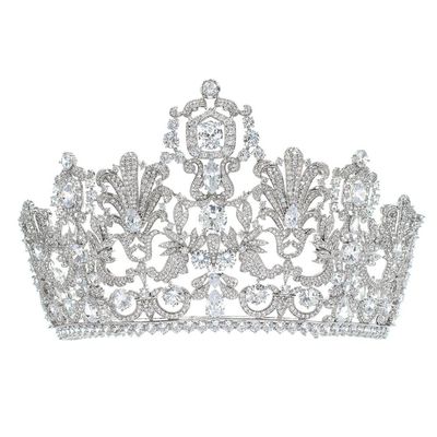 4" High Big Cubic Zirconia Luxembourg Replica Tiara for Wedding,Queens Tiaras,Hair Accessories