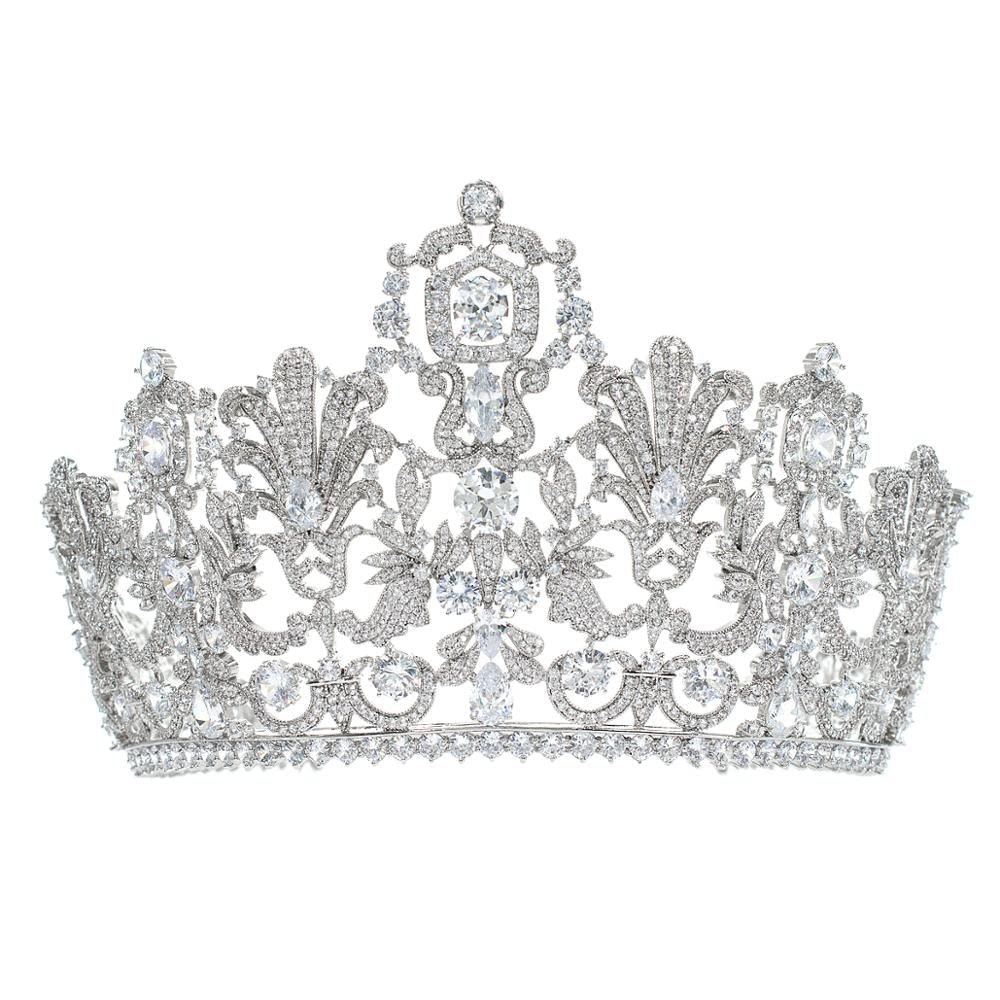 4" High Big Cubic Zirconia Luxembourg Replica Tiara for Wedding,Queens Tiaras,Hair Accessories