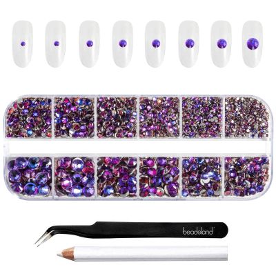 Beadsland Rhinestones for Makeup,8 Sizes 2500pcs Purple Flatback Rhinestones Eye Gems for Nails Crafts with Tweezers and Wax Pencil,Purple Velvet,SS4-SS30