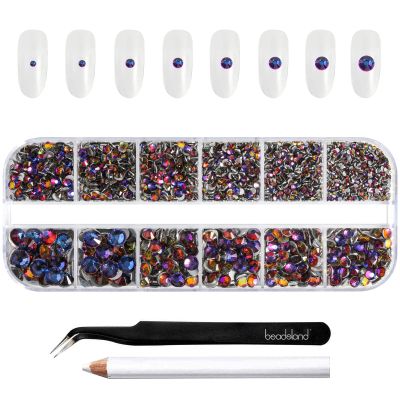 Beadsland Rhinestones for Makeup,8 Sizes 2500pcs Blue Flatback Rhinestones Face Gems for Nails Crafts with Tweezers and Wax Pencil,Blue Volcano,SS4-SS30