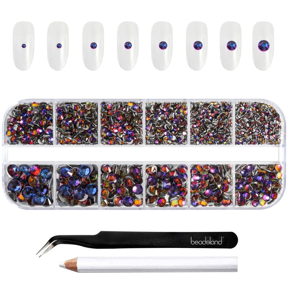 Beadsland Rhinestones for Makeup,8 Sizes 2500pcs Blue Flatback Rhinestones Face Gems for Nails Crafts with Tweezers and Wax Pencil,Blue Volcano,SS4-SS30