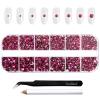 Beadsland Rhinestones for Makeup,8 Sizes 2500pcs Glass Flatback Rhinestones Eye Gems for Nails Crafts with Tweezers and Wax Pencil,Fuchsia,SS4-SS30 view 1