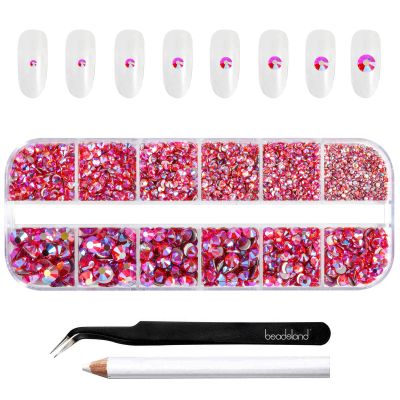Beadsland Rhinestones for Makeup,8 Sizes 2500pcs Orange AB Flatback Rhinestones Face Gems for Nails Crafts with Tweezers and Wax Pencil,Hyacinth AB,SS4-SS30
