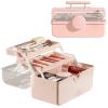 WMM Makeup Storage Organizer, Large Capacity Makeup Organizer with Transparent Visual Cover, Handle 3 Layers Portable Cosmetic Storage Box Easily Organize Your Cosmetics, Jewelry and Hair Accessories view 1