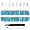 Beadsland Rhinestones for Makeup,8 Sizes 2500pcs Blue AB Flatback Rhinestones Face Gems for Nails Crafts with Tweezers and Wax Pencil,Aquamarine AB,SS4-SS30 view 1