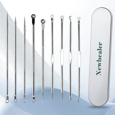 Newbealer 9-Piece Nose Face Acne Removal Tool, Acne Removal Set, Whiteheads, Blackhead Remover, with Metal Case