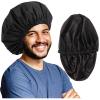 Adjustable Shower Caps for Men Women Reusable Waterproof Satin Lining Large Shower Cap for Long Hair Braids Curly Hair (L,Black/Black) view 1