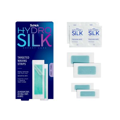 Schick Hydro Silk Targeted Waxing Strips | Soft Wax Strips for Body + Pubic Hair Removal, Eyebrow & Lip Waxing Strip, Bikini Wax Kit for Women