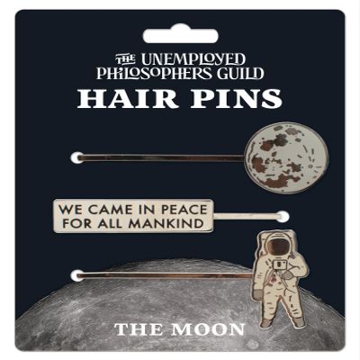 Moon 3 Hair Pins Set - Planet, Astronaut, and Apollo 11 Plaque Quote