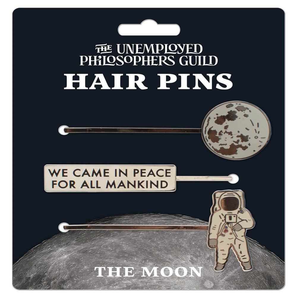 Moon 3 Hair Pins Set - Planet, Astronaut, and Apollo 11 Plaque Quote