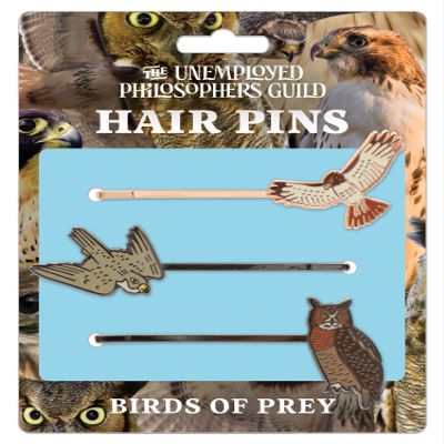 Birds of Prey 3 Hair Pins Set - Red-tailed Hawk, Peregrine Falcon, and Great horned Owl