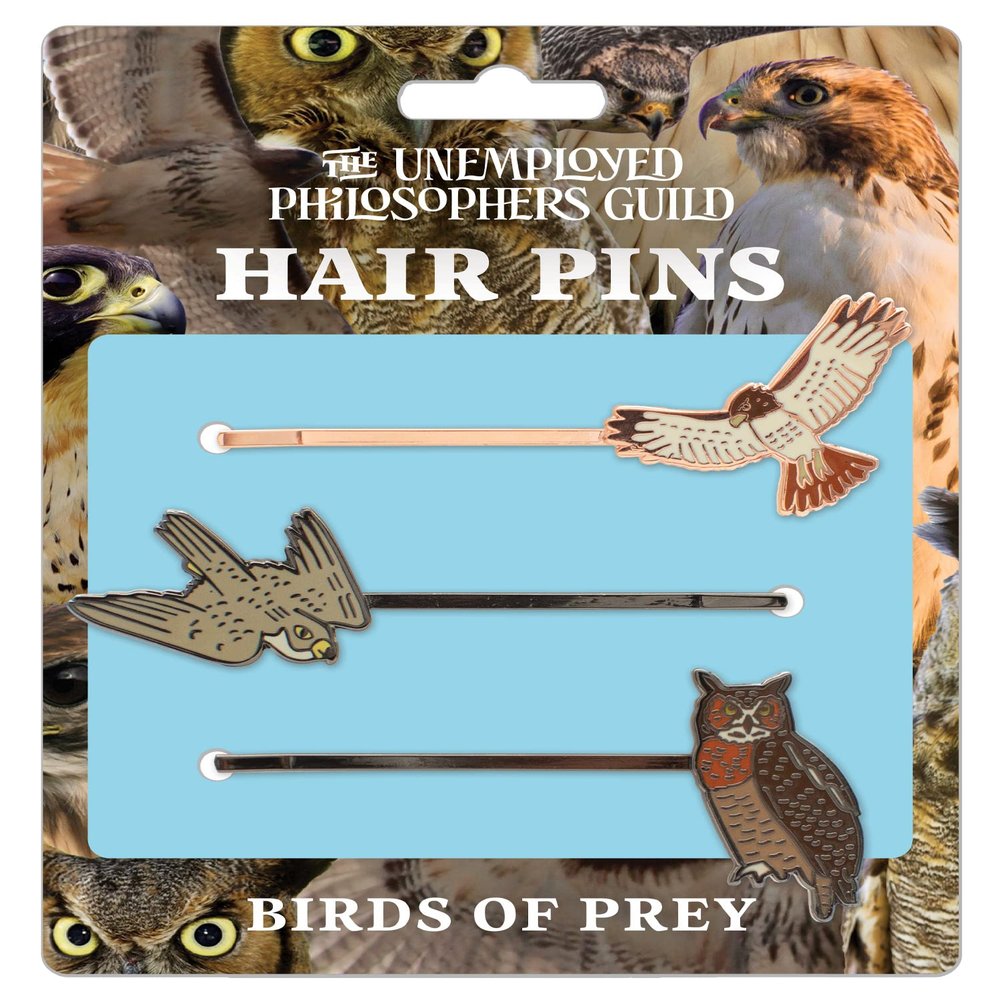 Birds of Prey 3 Hair Pins Set - Red-tailed Hawk, Peregrine Falcon, and Great horned Owl