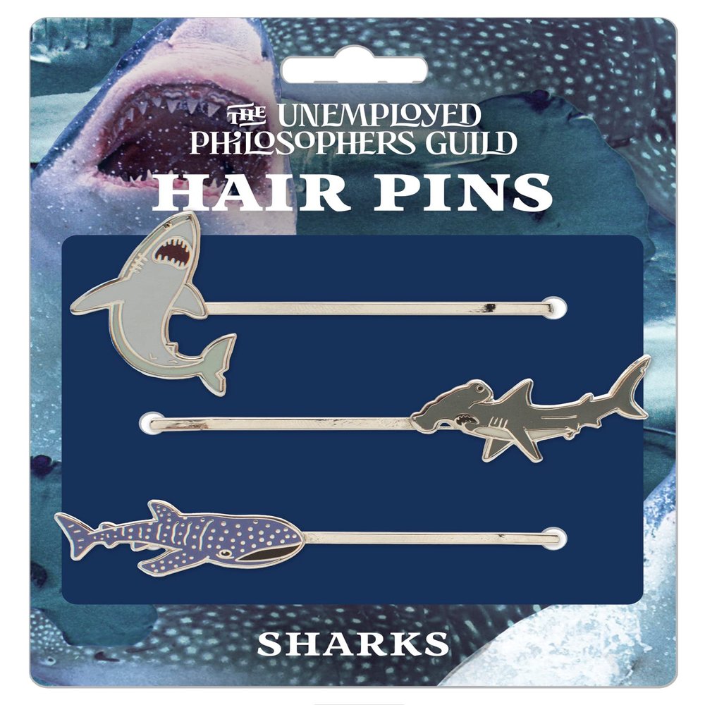 The Unemployed Philosophers Guild Shark Enamel Hair Pin Set - Set of 3 Pins: Great White, Hammerhead and Whale Shark