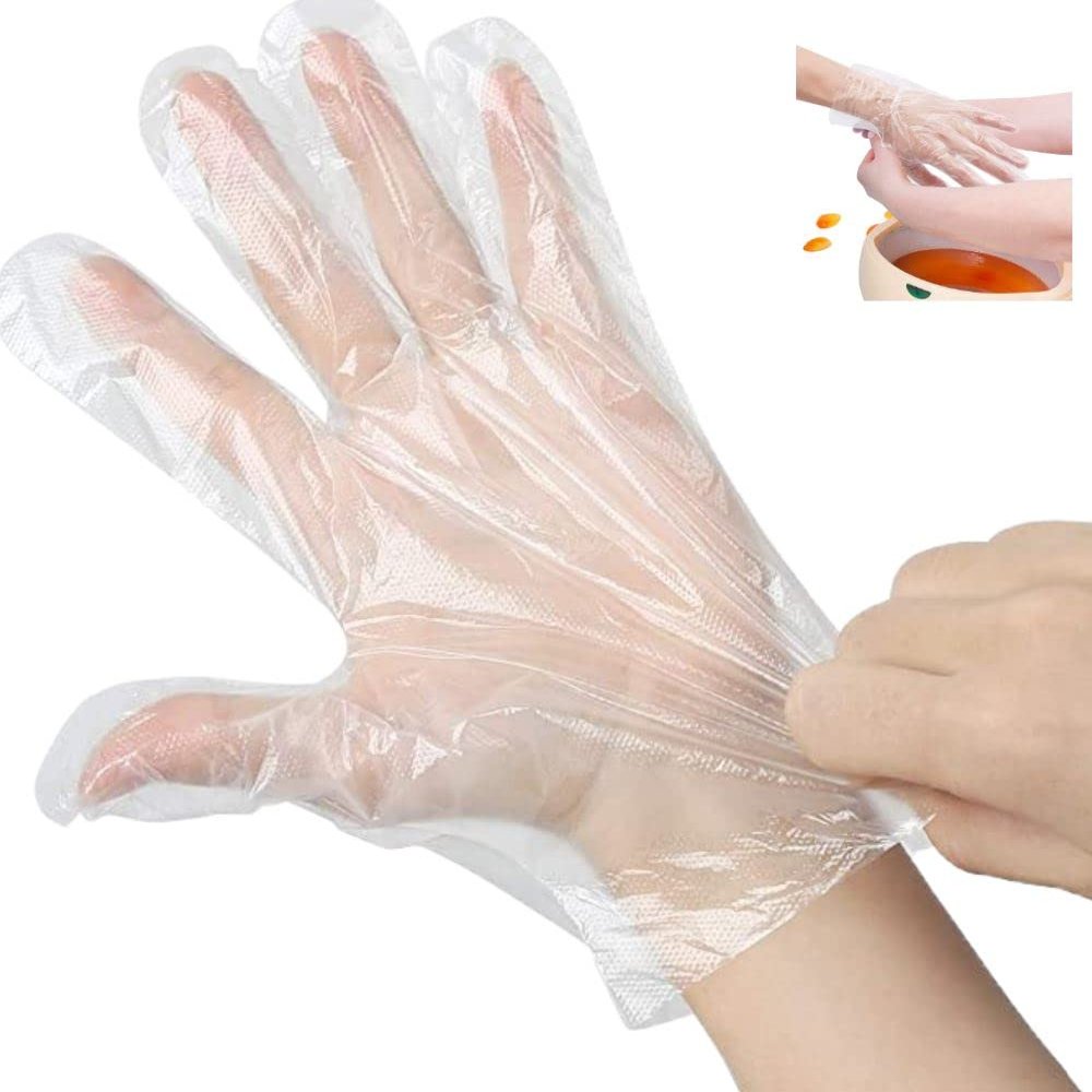 Bynetta 100pcs Plastic Disposable Gloves Treatment for Rough Dry Cracked hand Reduce Dead Skin or Kitchen Food Gloves (Beauty Gloves)