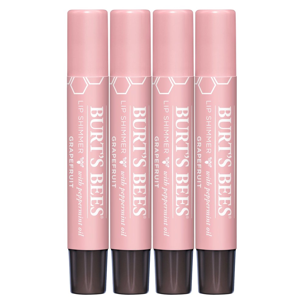 Burt's Bees Shimmer Lip Tint Set, Tinted Lip Balm Stick, Moisturizing for All Day Hydration with Natural Origin Glowy Pigmented Finish & Buildable Color, Grapefruit (4-Pack)
